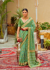 Light Green Cotton Silk Chevron Print Saree