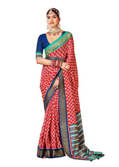 Red Cotton Silk Abstract Print Saree