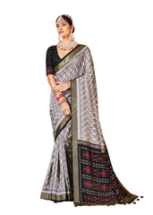 Grey Cotton Silk Abstract Print Saree