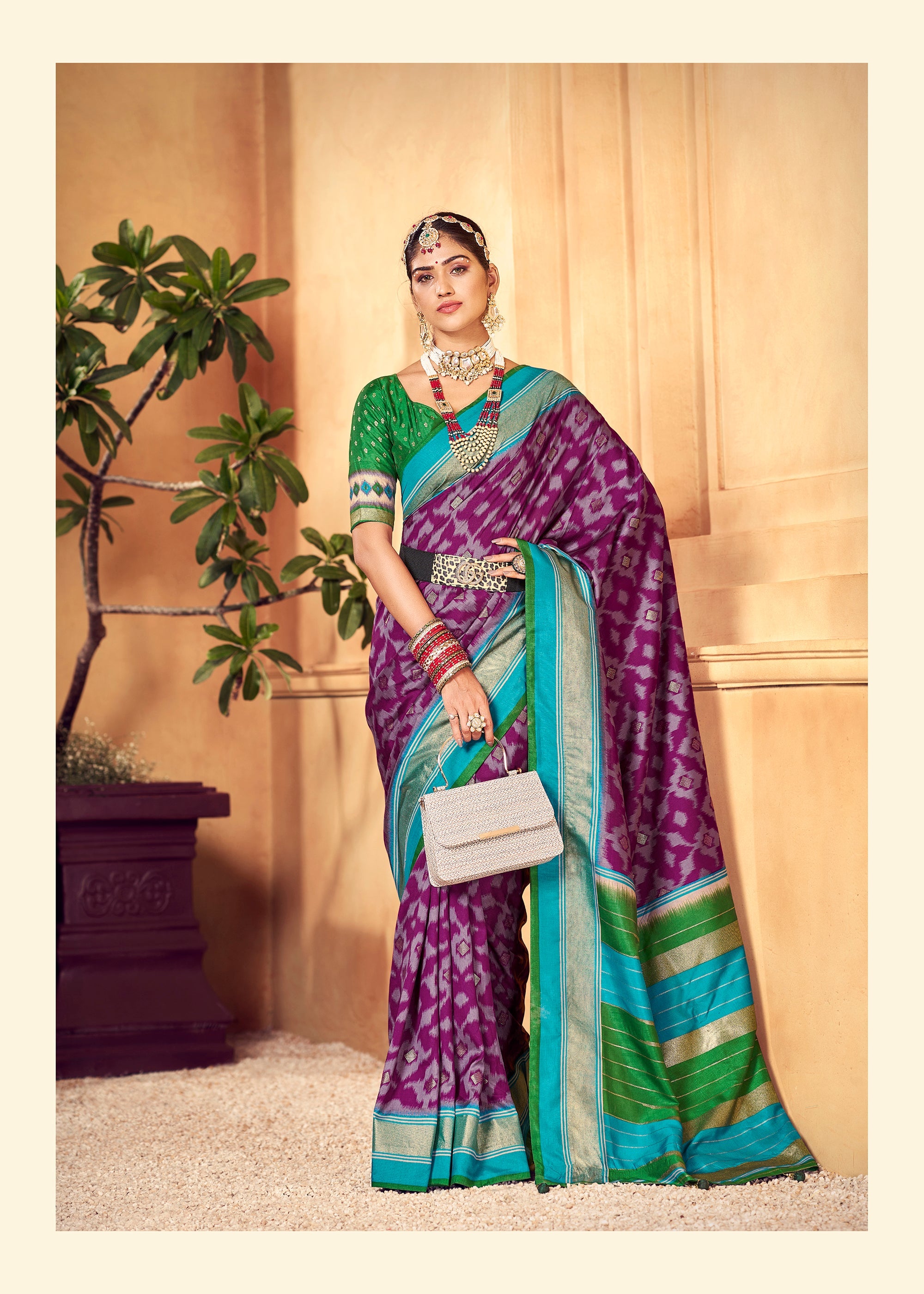 Purple Cotton Silk Abstract Print Saree