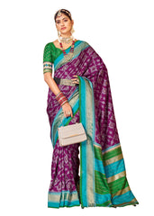 Purple Cotton Silk Abstract Print Saree