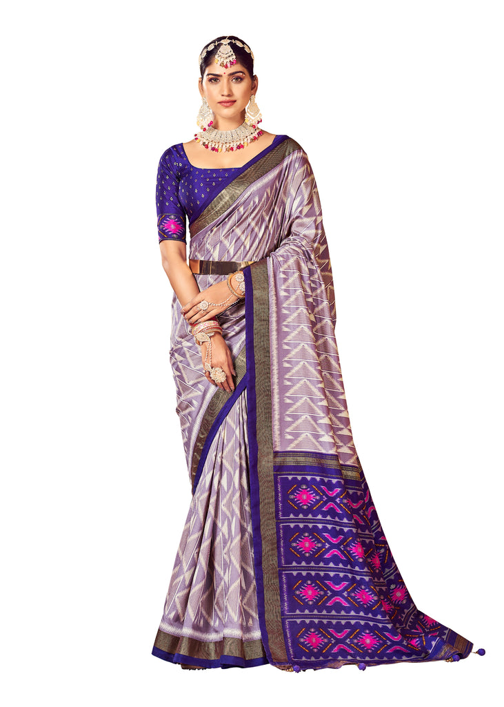 Traditional Ethnicwear Lavender Cotton Silk Abstract Print Saree