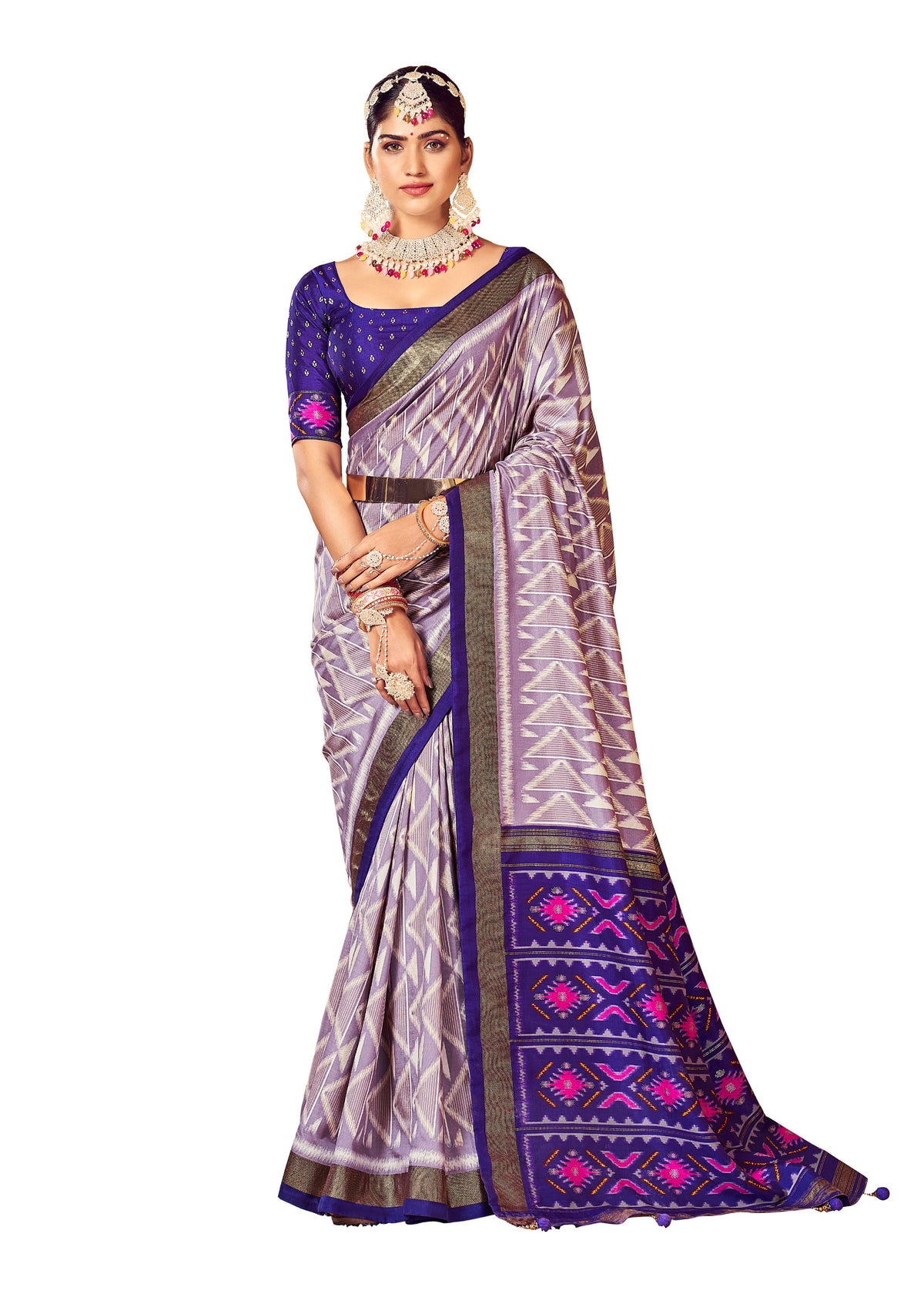 Lavender Cotton Silk Abstract Print Saree