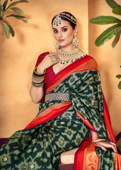 Green Cotton Silk Abstract Print Saree