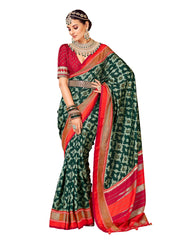 Green Cotton Silk Abstract Print Saree