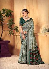 Olive Green Cotton Silk Abstract Print Saree