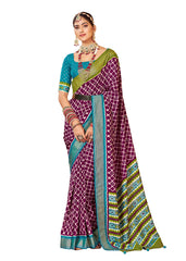 Wine Cotton Silk Abstract Print Saree