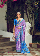 Lavender Cotton Silk Ikkat Print Saree