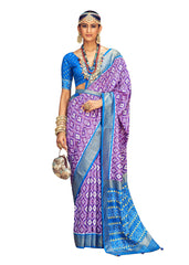 Lavender Cotton Silk Ikkat Print Saree