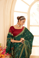 Lunar Green Cotton Silk Bandhani Print Saree