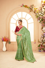 Dull Green Cotton Silk Bandhani Print Saree