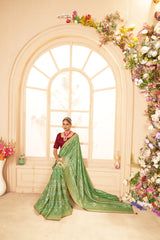 Dull Green Cotton Silk Bandhani Print Saree