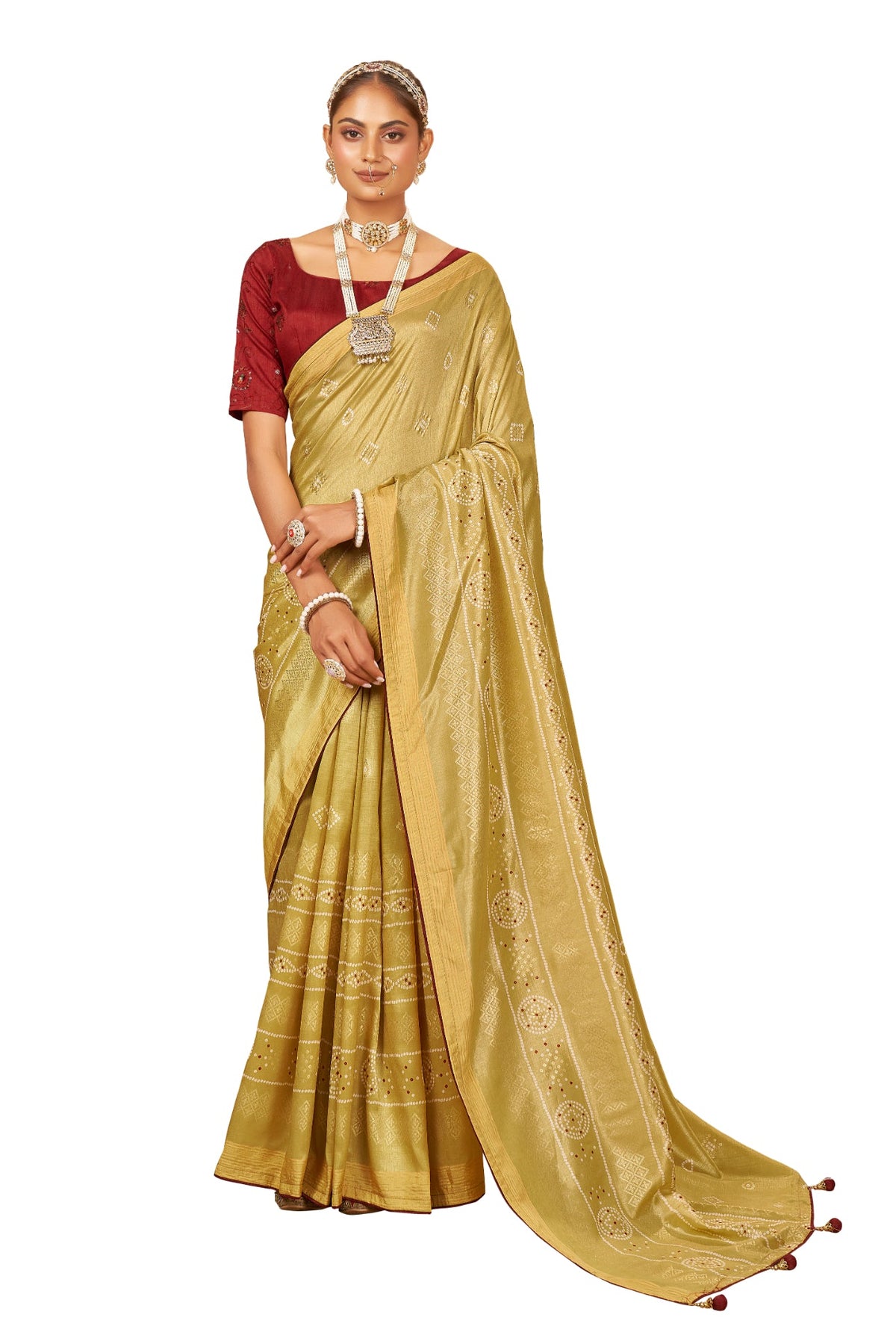 Copper Cotton Silk Bandhani Print Saree