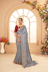 Grey Cotton Silk Bandhani Print Saree