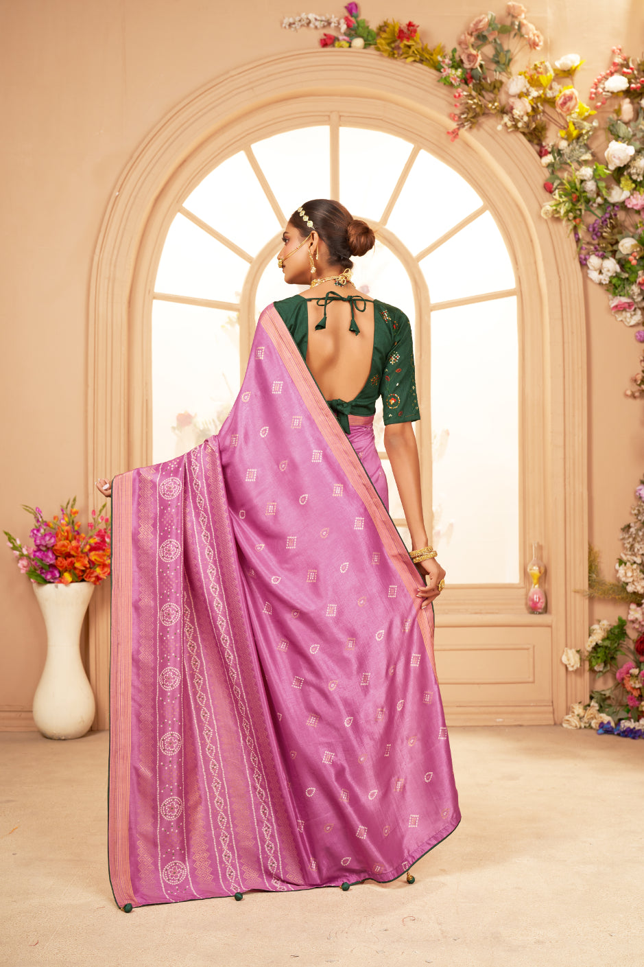 Tulip Pink Cotton Silk Bandhani Print Saree