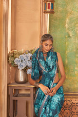 Sea Green Cotton Silk Digital Floral Print Saree