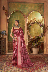 Vivid Burgundy Cotton Silk Digital Floral Print Saree