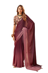 Coffee Satin Chiffon Stone Work Saree