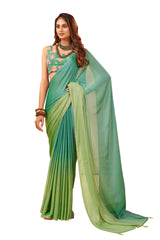 Sea Green Satin Chiffon Stone Work Saree