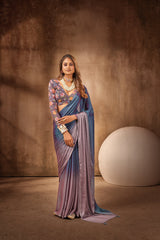 Grey Satin Chiffon Stone Work Saree