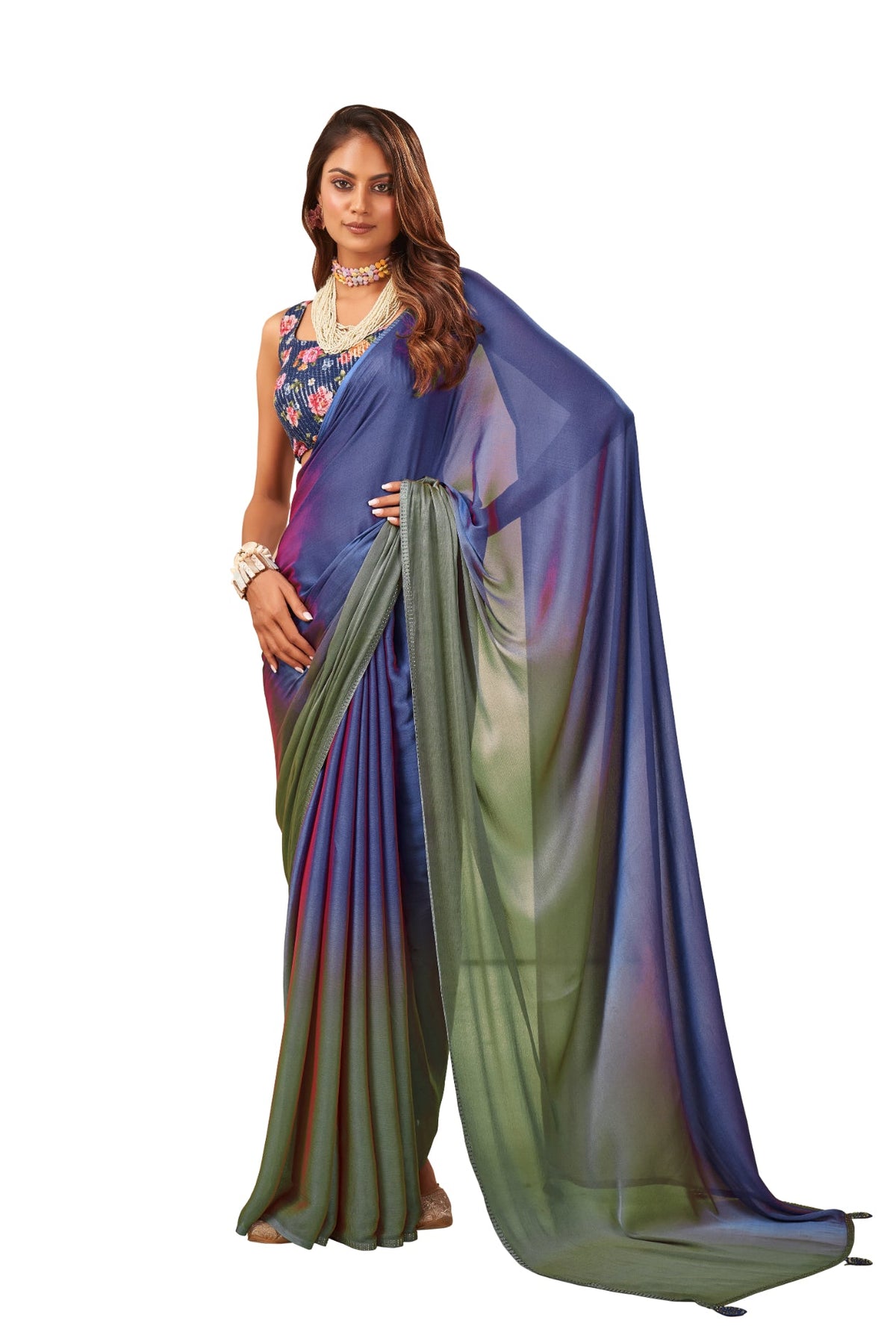 Multi Satin Chiffon Stone Work Saree