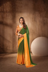 Green Satin Chiffon Stone Work Saree