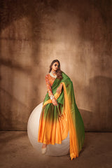 Green Satin Chiffon Stone Work Saree