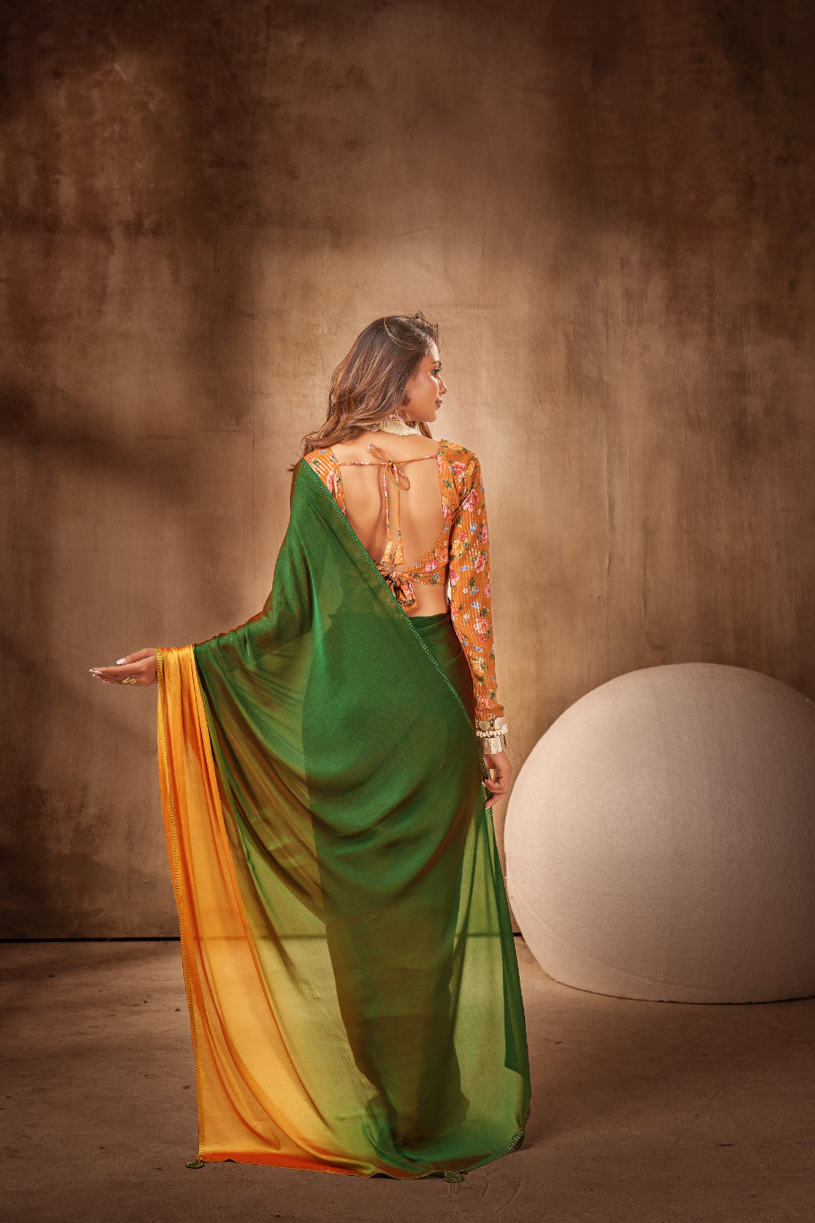 Green Satin Chiffon Stone Work Saree