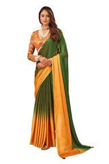 Green Satin Chiffon Stone Work Saree