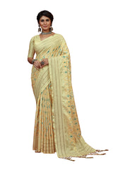 Lime Cotton Silk Chickankari Embroidery Cut Work Saree