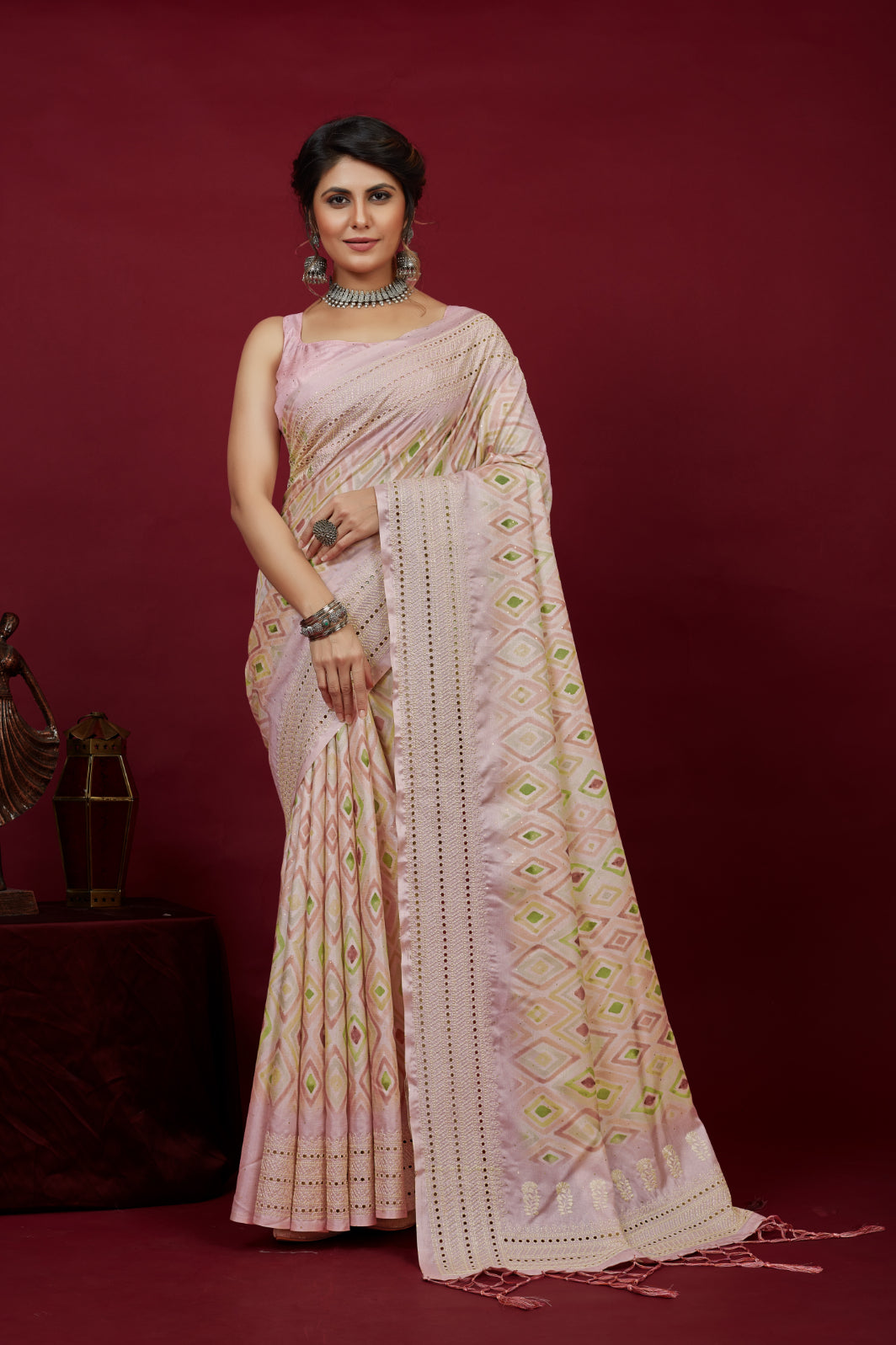 Pink Cotton Silk Chickankari Embroidery Cut Work Saree