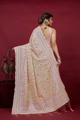 Pink Cotton Silk Chickankari Embroidery Cut Work Saree