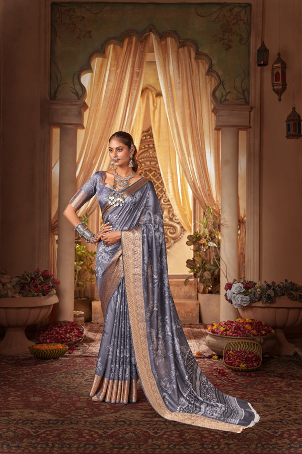 Traditional Ethnicwear Lavender Cotton Silk Digital Floral Print Saree