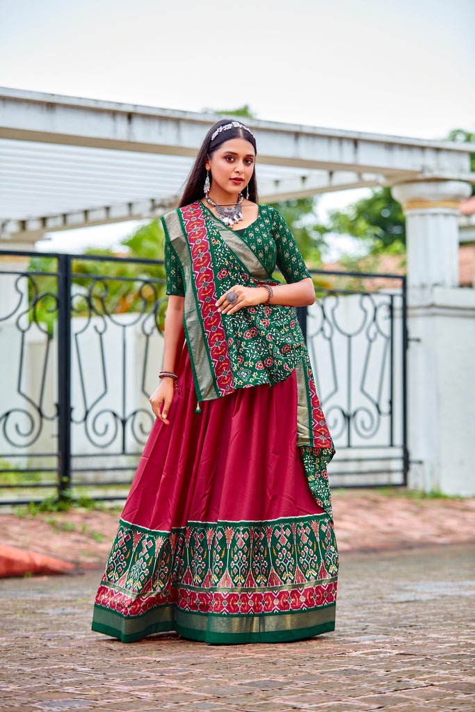 Bright Maroon Readymade Indian Cotton Silk Lehenga Choli Set for Women With Designer Blouse and Dupatta For Wedding