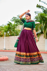 Wine Readymade Indian Cotton Silk Lehenga Choli Set for Women With Designer Blouse and Dupatta For Wedding