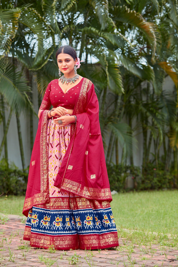 Baby Pink Readymade Indian Cotton Silk Lehenga Choli Set for Women With Designer Blouse and Dupatta For Wedding