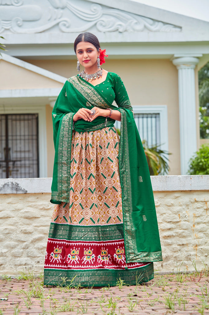 Beige Readymade Indian Cotton Silk Lehenga Choli Set for Women With Designer Blouse and Dupatta For Wedding