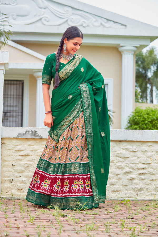 Beige Readymade Indian Cotton Silk Lehenga Choli Set for Women With Designer Blouse and Dupatta For Wedding