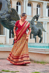 Pastel Orange Readymade Indian Cotton Silk Lehenga Choli Set for Women With Designer Blouse and Dupatta For Wedding