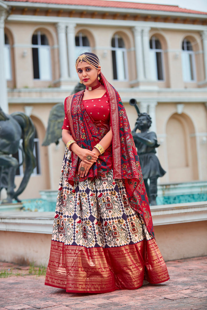 Cream Readymade Indian Cotton Silk Lehenga Choli Set for Women With Designer Blouse and Dupatta For Wedding