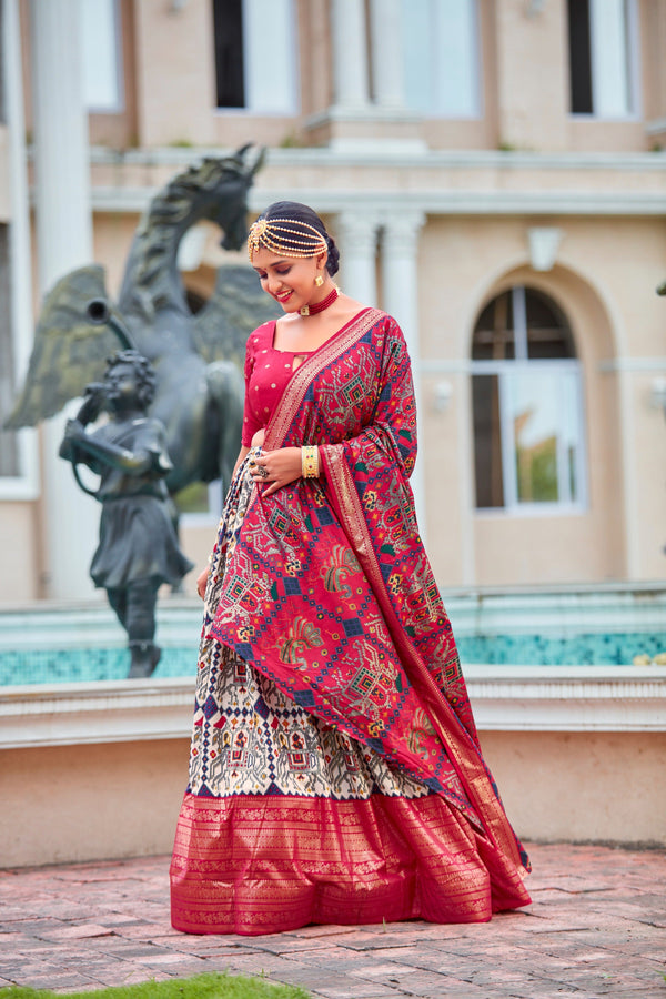 White Readymade Indian Cotton Silk Lehenga Choli Set for Women With Designer Blouse and Dupatta For Wedding