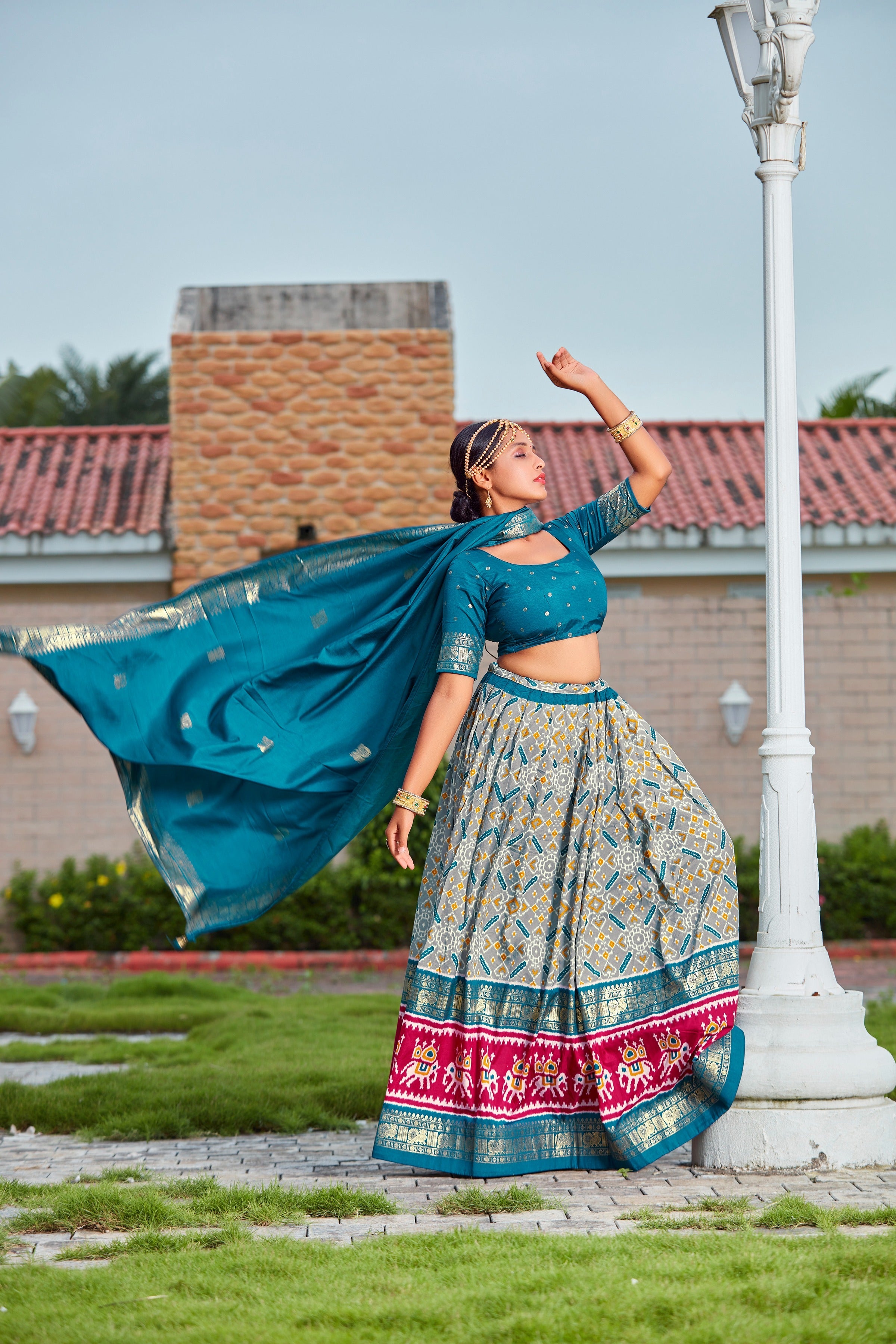 Grey Readymade Indian Cotton Silk Lehenga Choli Set for Women With Designer Blouse and Dupatta For Wedding