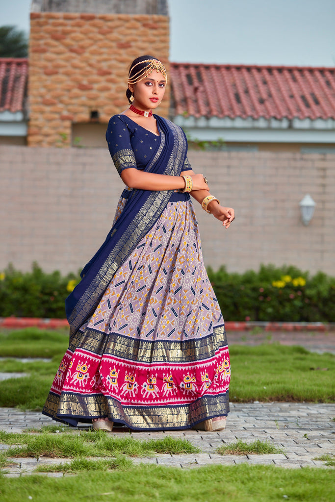 Lavender Readymade Indian Cotton Silk Lehenga Choli Set for Women With Designer Blouse and Dupatta For Wedding