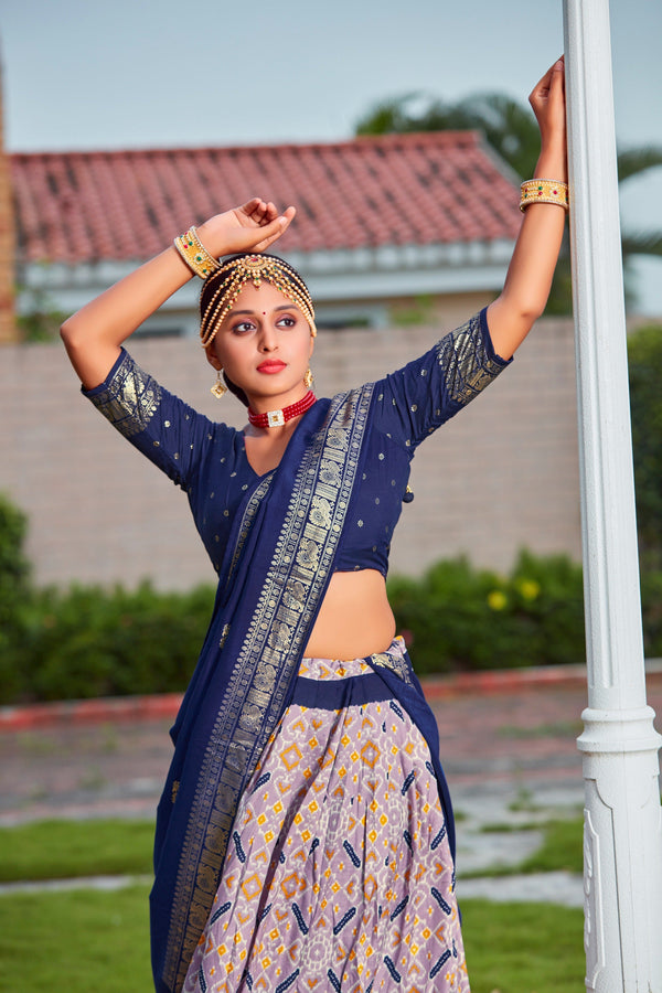 Lavender Readymade Indian Cotton Silk Lehenga Choli Set for Women With Designer Blouse and Dupatta For Wedding
