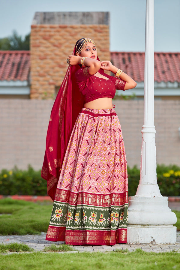 Rose Pink Readymade Indian Cotton Silk Lehenga Choli Set for Women With Designer Blouse and Dupatta For Wedding