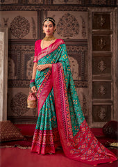 Pine Green Cotton Silk Ikkat Print Saree