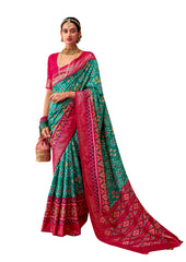 Pine Green Cotton Silk Ikkat Print Saree