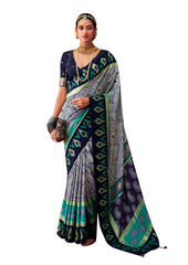 Slate Grey Cotton Silk Ikkat Print Saree