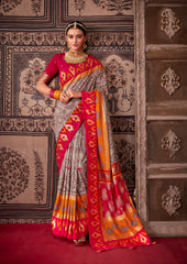 Reddidh Grey Cotton Silk Ikkat Print Saree