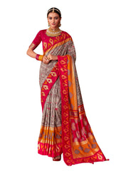 Reddidh Grey Cotton Silk Ikkat Print Saree